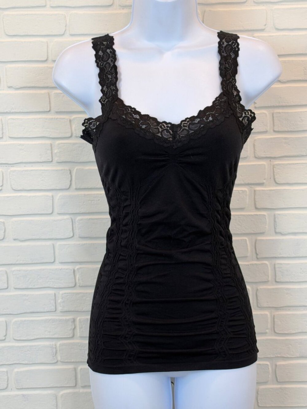 M. Rena Lace Trim Corset Cami Black One Size
